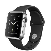 Смарт-часы Apple Watch 38mm Stainless Steel с чёрным спортивным ремешком MJ2Y2